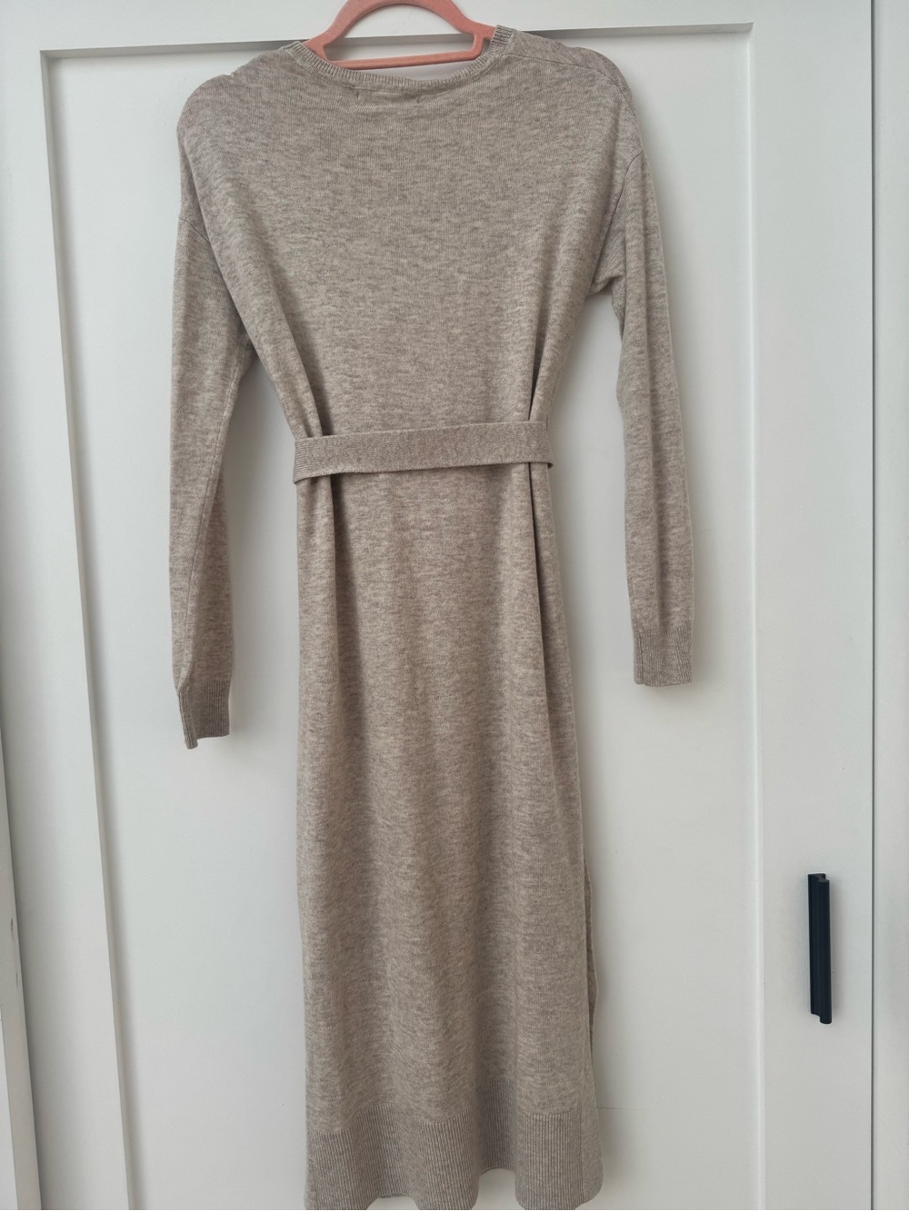 Boden Taupe Knit Long-Sleeve Belted Midi Dress - Picture 7 of 7
